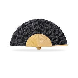 Abanico Moda Madera Peral Tejido Algodón Nota Musical 23 cms