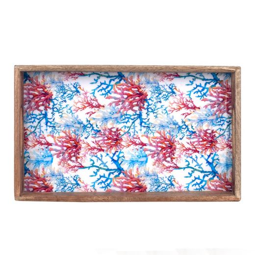 Bandeja Madera Rectangular Decorada Coral