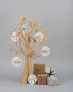 Bola Madera Nombre Personalizable para Árbol de Navidad Color Blanco Vintiun