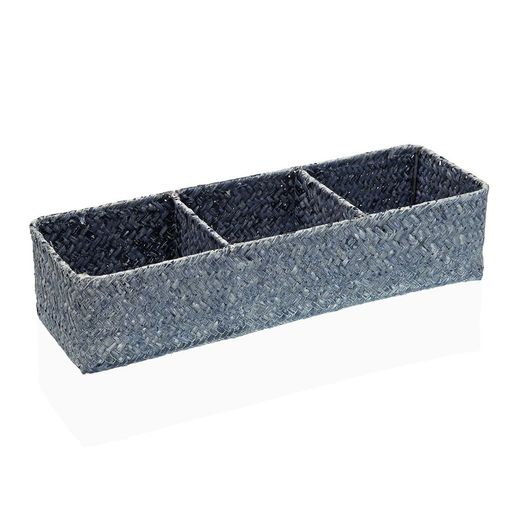 Caja 3 compartimentos Fibra Natural Azul