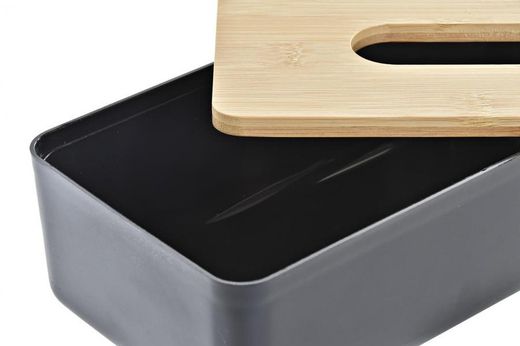 Caja pañuelos metal negro tapa bambu natural