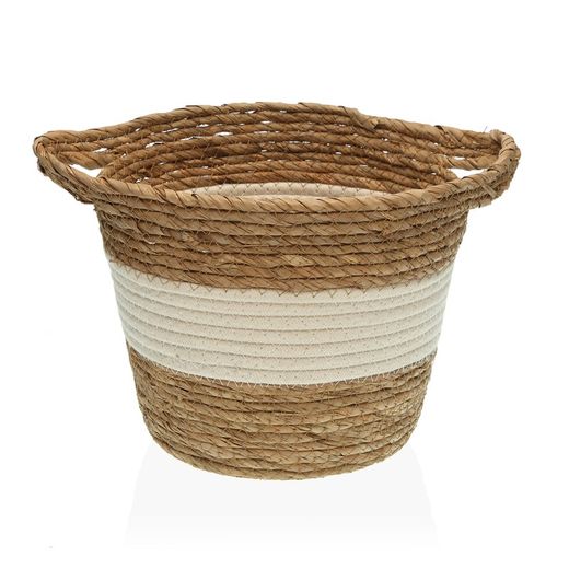 Cesta decorativa fibra algodón blanco