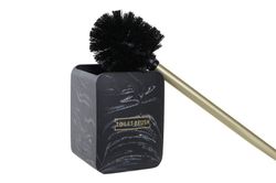 Escobillero resina simil marmol negro o blanco detalles dorados, Diseño: Glam