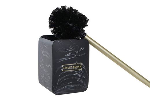 Escobillero resina simil marmol negro o blanco detalles dorados, Diseño: Glam