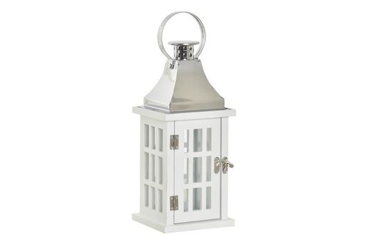 Farol Portavelas de Madera Metal Blanco