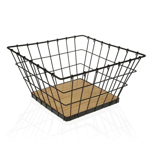 Frutero base bambu natural y metal negro