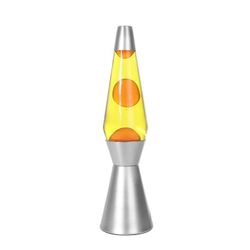 Lámpara de Lava 36 cm Base Plata Liq Amarillo y Cera Naranja I Total Regalo