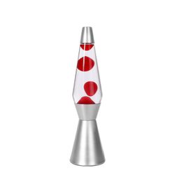 Lámpara de Lava 36 cm Base Plata Liq Trans y Cera Roja I Total Regalo