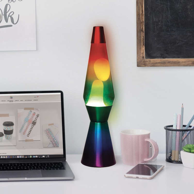 Lampada Lava Rainbow liquido trasparente base nera