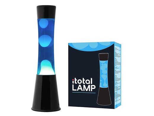 Lámpara de Lava 40 cm Base Negra Liq Azul y Cera Blanca I Total Regalo