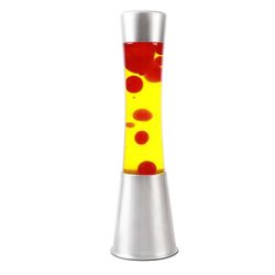 Lámpara de Lava 40 cm Base Plata Liq Amarillo y Cera Roja I Total Regalo