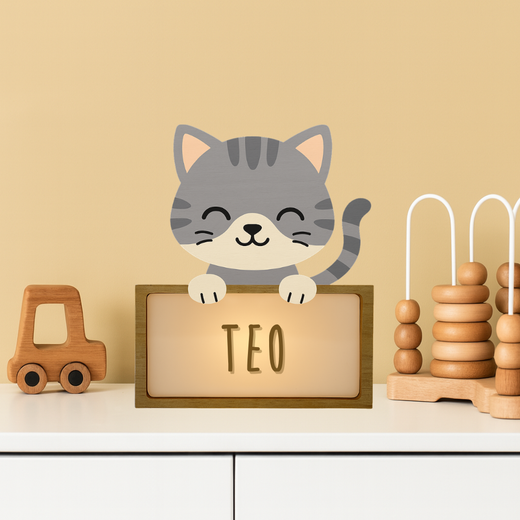 Lámpara Pequeña Gato Con Kit De Letras Nombre Personalizable Vintiun