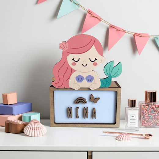 Lámpara Pequeña Sirena Con Kit De Letras Nombre Personalizable Vintiun