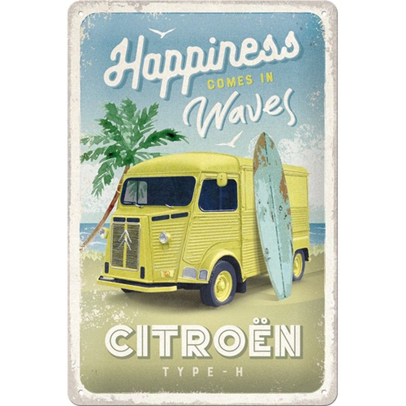 Placa Metal 20x30 Citroen Type H Happiness Comes In Waves Retro Vintage
