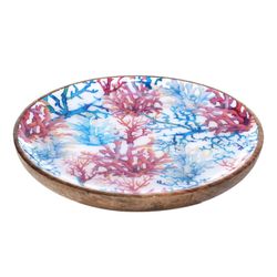 Plato Centro Madera Grande Decorado Coral