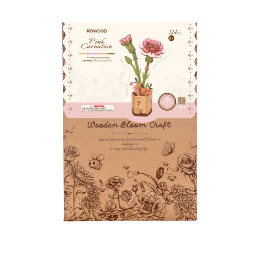 Puzzle 3D Miniatura Clavel Rosa Robotime Flor para Montar