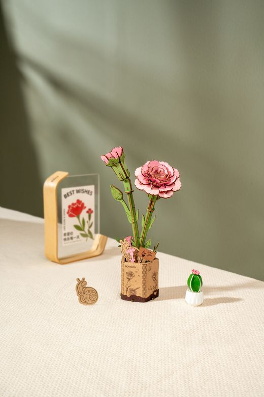 Puzzle 3D Miniatura Clavel Rosa Robotime Flor para Montar