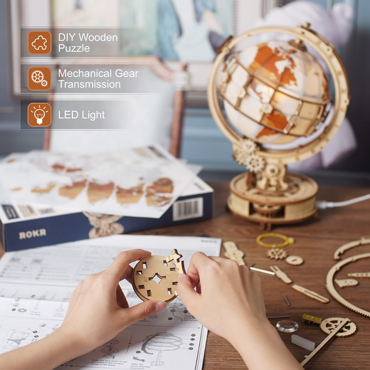 Puzzle 3D Miniatura Luminous Globe Robotime Globo Luminoso para Montar
