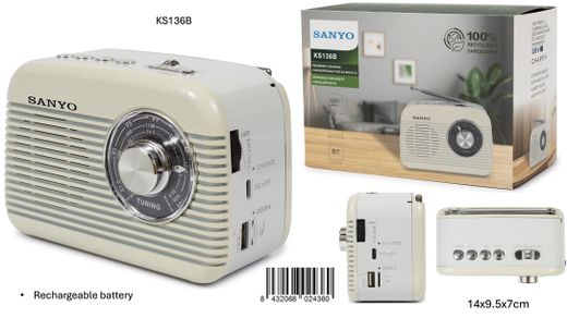 Radio Bluetooth Retro Sanyo Med Blanca Ideal Regalo