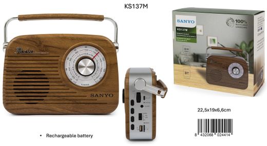 Radio Grande Bluetooth Sanyo Marron Ideal Regalo
