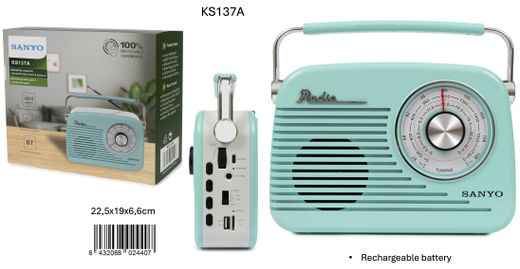 Radio Grande Sanyo Bluetooth Retro Azul Ideal Regalo