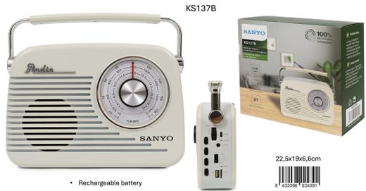 Radio Grande Sanyo Bluetooth Retro Blanca Ideal Regalo