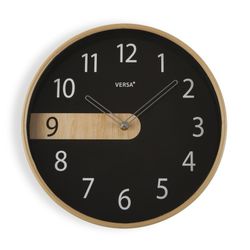 Reloj cocina pared negro detalle madera 30,5 cm