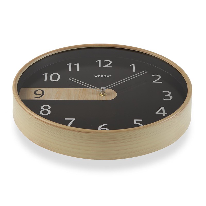 Reloj cocina pared negro detalle madera 30,5 cm