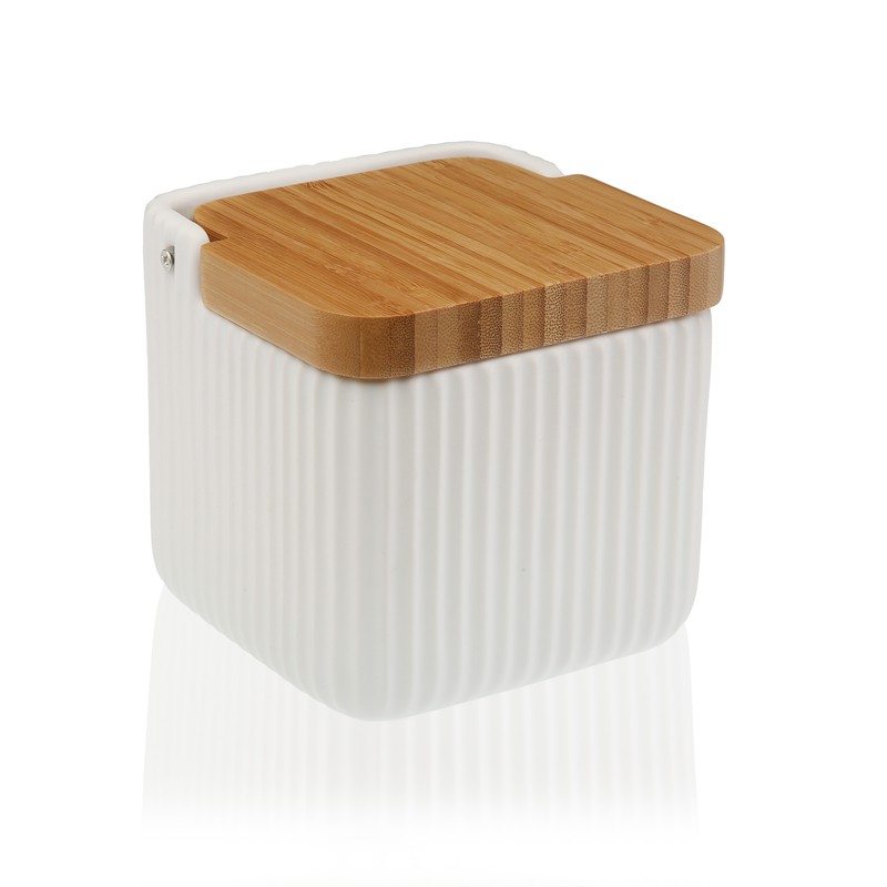 Compra Online Salero porcelana con cuchara tapa bambu natural colección  rayas blanco en nuestra tienda Online de Juegos de Cocina y articulos de  diseño y regalo para tu hogar — WonderfulHome Shop