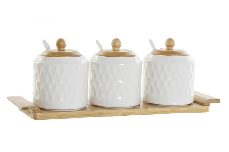 Juego Utensilios de Cocina Porcelana Blanca y Bambú — WonderfulHome Shop