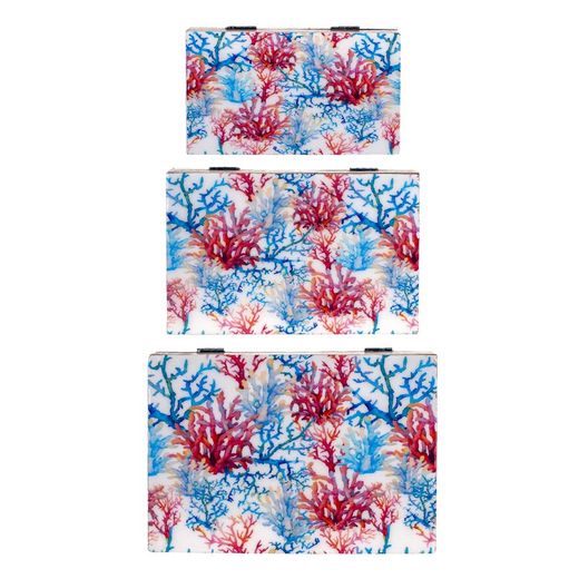 Set 3 Cajas Madera Decorada Coral