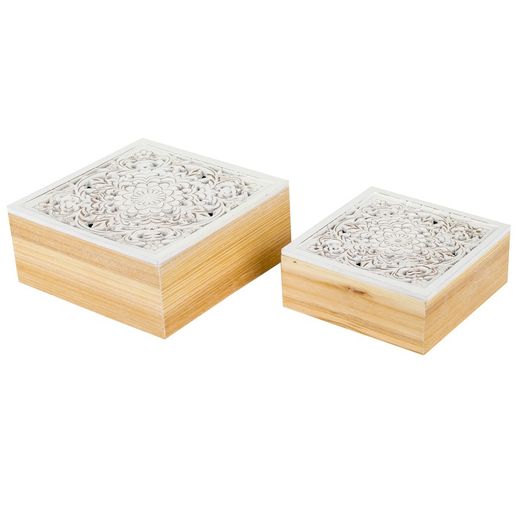 Set de 2 Cajas Cuadradas Madera Decoración