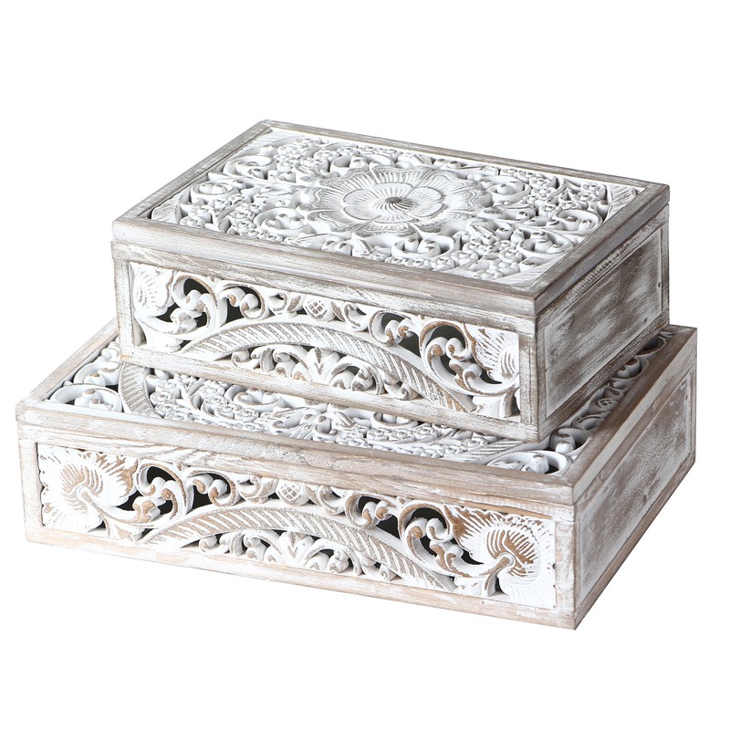 2 cajas decorativas de madera blanca