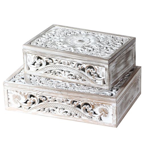 Set de 2 Cajas Madera Decoracion Rectangulares Talladas