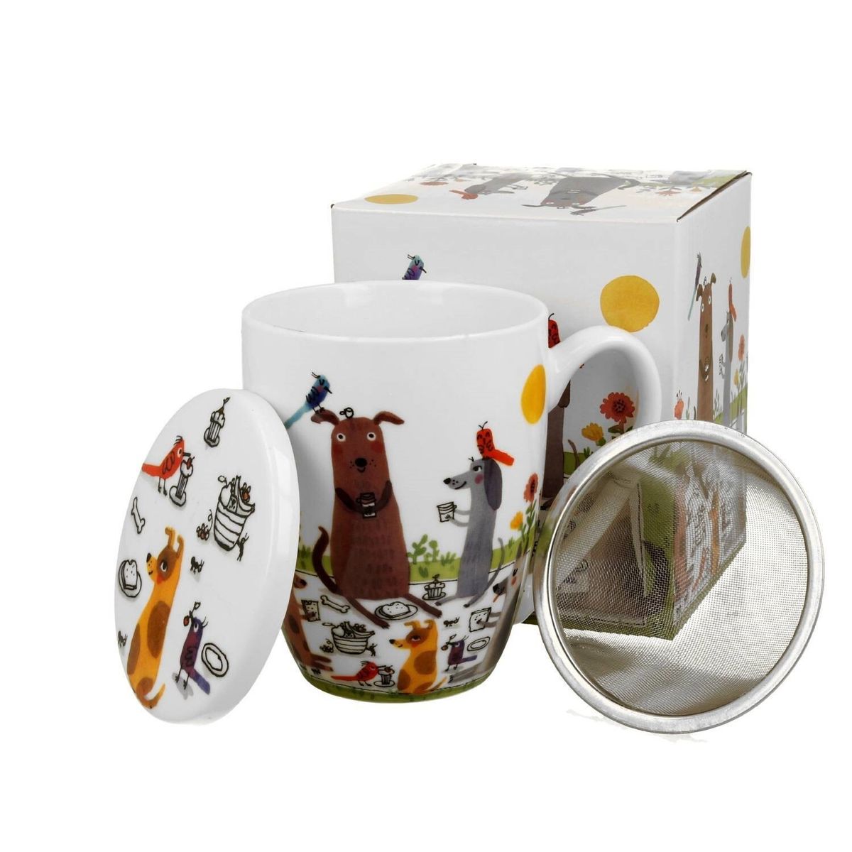Taza Infusion Perro Picnic Porcelana Caja Ideal Regalo