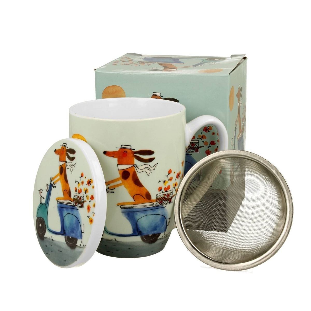 Taza Infusion Perro Scooter Duo Porcelana Caja Regalo Porcelana Caja Ideal Regalo