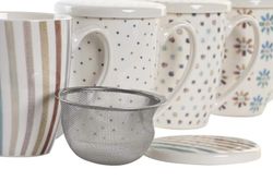 Taza infusiones con tapa en porcelana diseño africa colorida