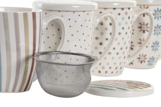 Taza infusiones con tapa en porcelana diseño africa colorida