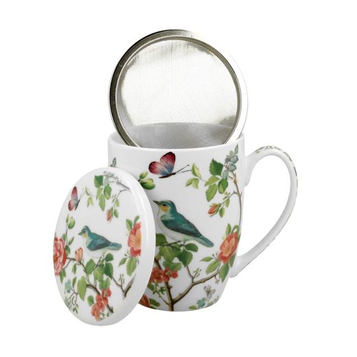 Taza Infusor Crocus Pajaros Duo Porcelana Caja Regalo