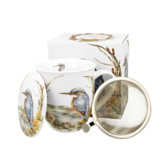 Taza Infusor Kingfisher Duo Porcelana Caja Regalo