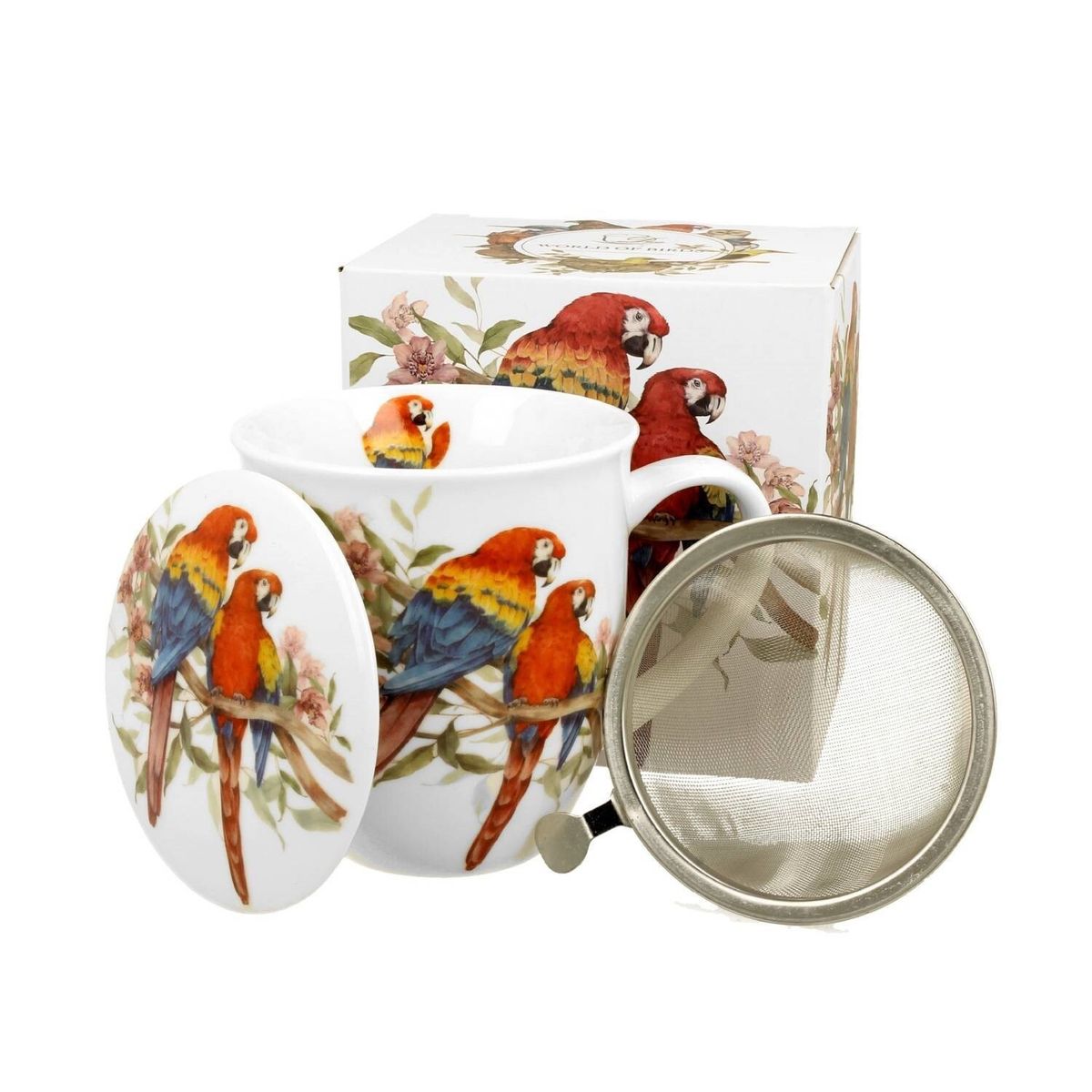 Taza Infusor Loro Porcelana Caja Ideal Regalo