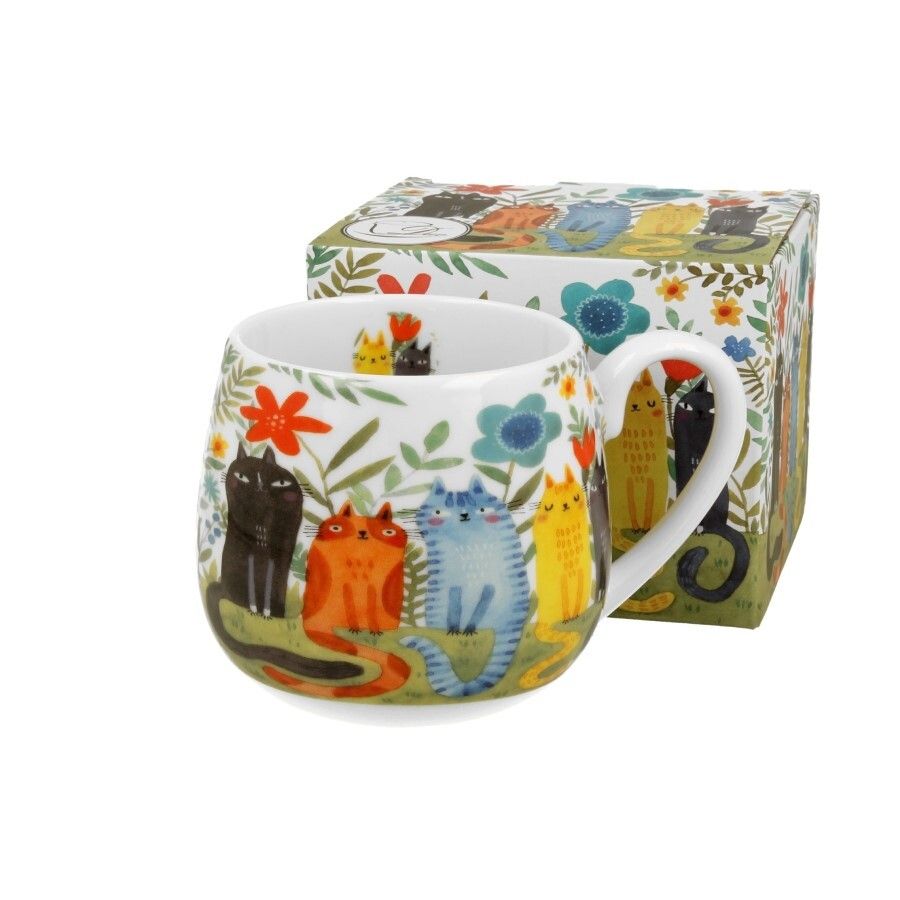 Taza Mug Ancho Gatos Garden Porcelana Caja Ideal Regalo