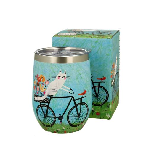 Taza Mug Viaje Termico Cat Bicycle Porcelana Caja Ideal Regalo