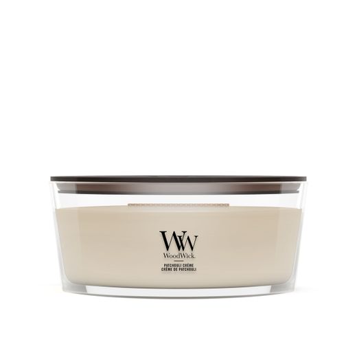 Vela Ellipse Crema de Pachulí con mecha de madera WoodWick