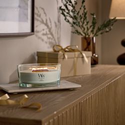 Vela Ellipse Fireside con mecha de madera WoodWick
