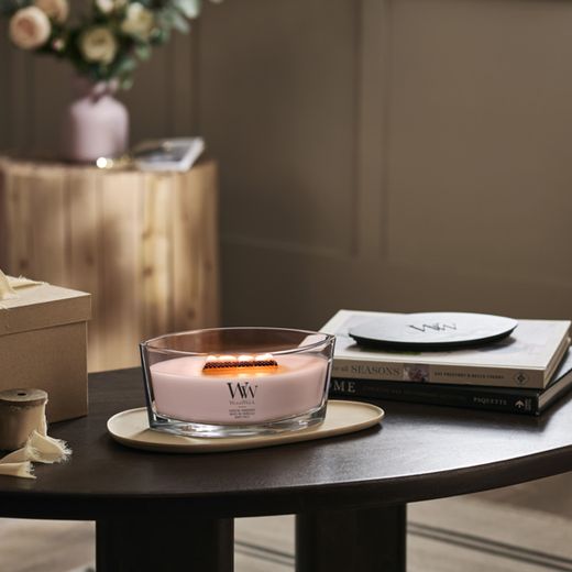 Vela Ellipse Frutos Rojos Costeros con mecha de madera WoodWick