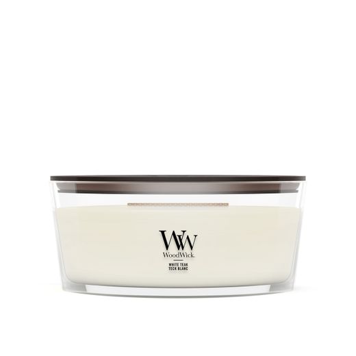 Vela Ellipse Teca Blanca con mecha de madera WoodWick