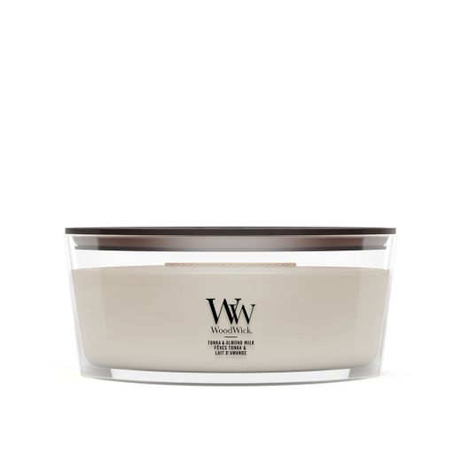 Vela Ellipse Tonka y Leche de Almendra con mecha de madera WoodWick