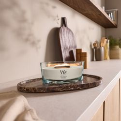 Vela Ellipse Tonka y Leche de Almendra con mecha de madera WoodWick