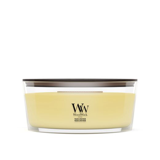 Vela Ellipse Yuzu y Vetiver con mecha de madera WoodWick